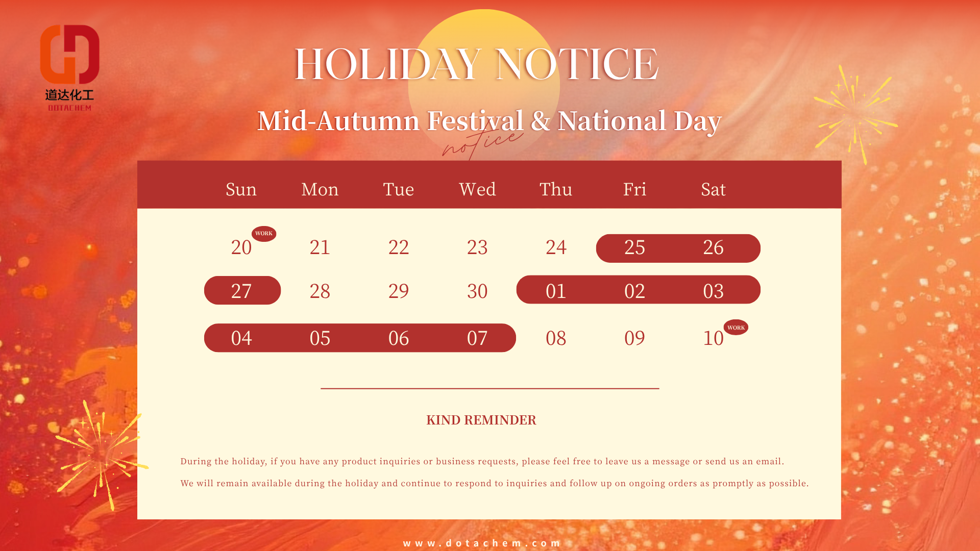 Dotachem Holiday Notice 2026 | Mid-Autumn Festival & China National Day